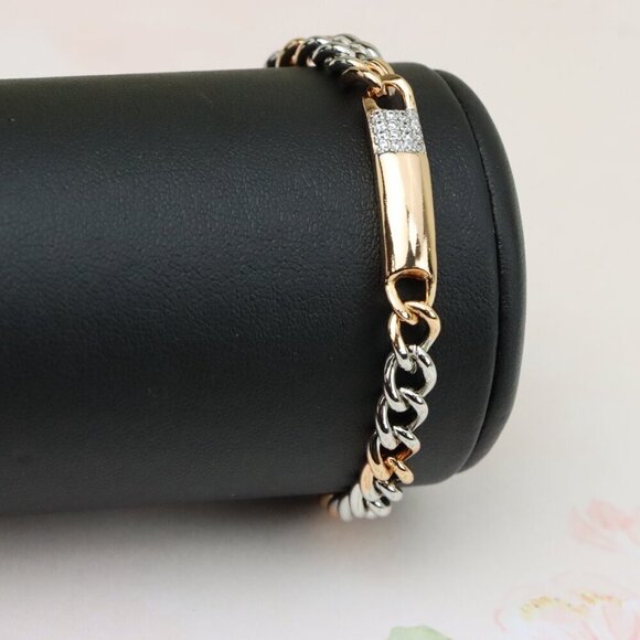 "Rose Gold & Silver Chain Bracelet with Crystal Accent Bar, XPBL0836 - Picture 8 of 13